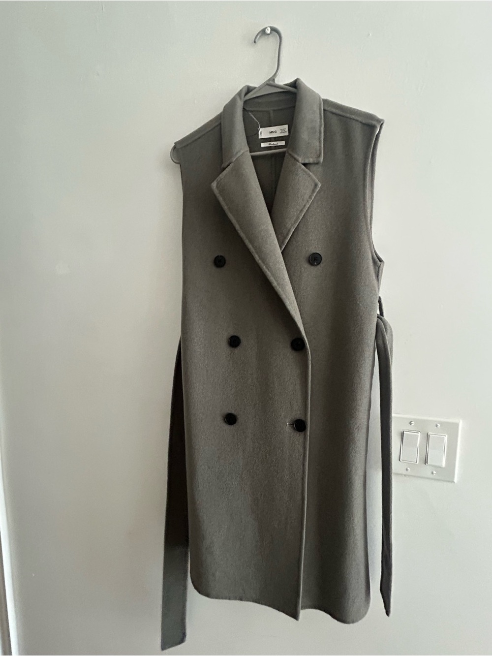 Mango Olive Gray Double-Breasted Sleeveless Coat Vest